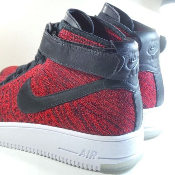 Nike Flyknit Air Force 1 Mid University Red Running Shoes Sneakers - Picture 10 of 10